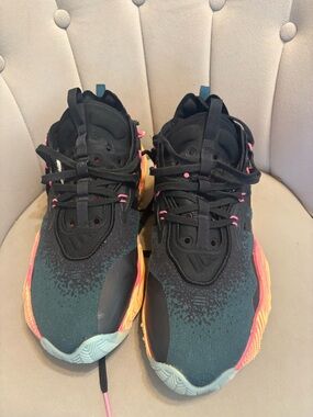 adidas Men's Black Teal Sneakers with Pink and Orange Accents